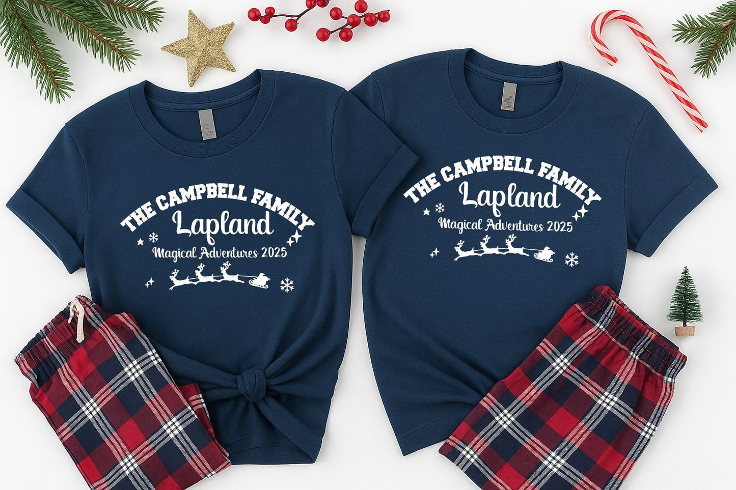 Lapland Personalised Family Pyjamas – Navy & White Matching Christmas Set