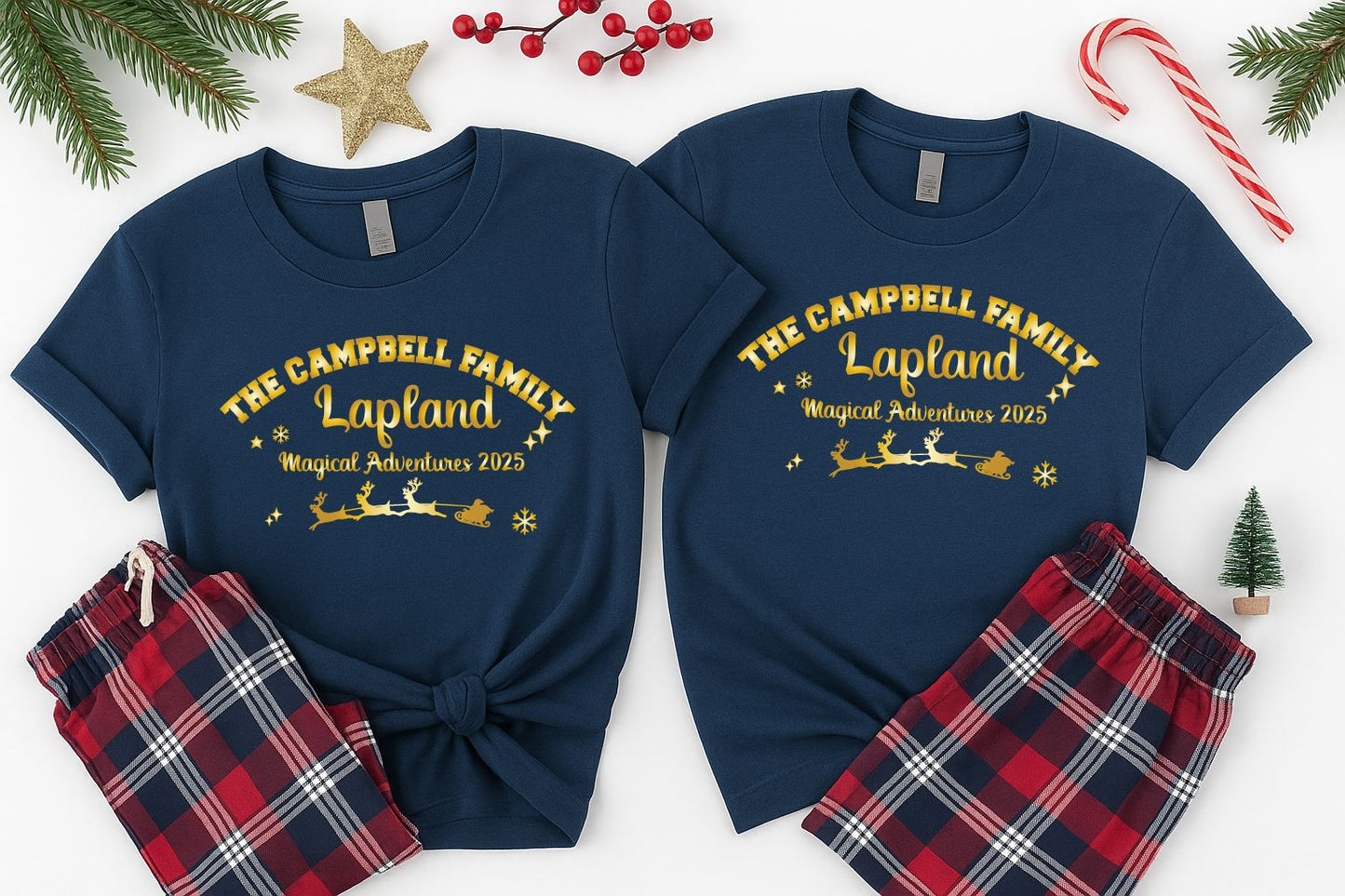 Lapland Personalised Family Pyjamas – Navy & Gold Christmas Set