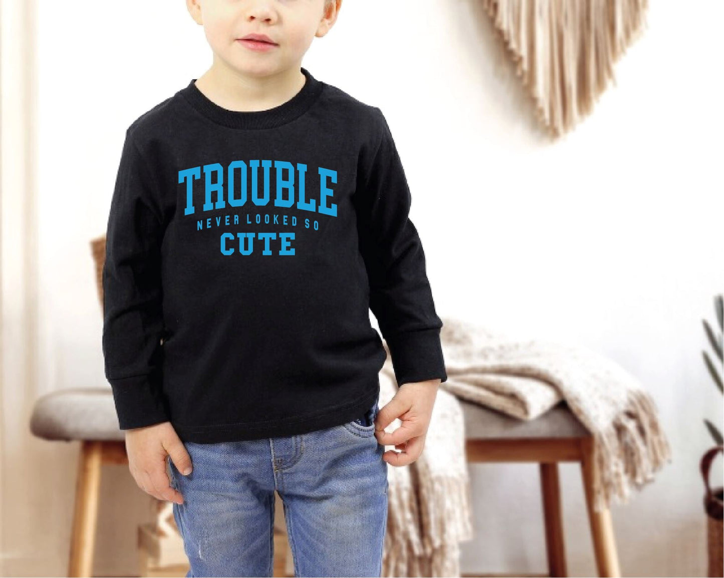 Trouble Never Looked So Cute Kids Slogan Sweatshirt