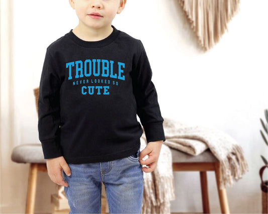 Trouble Never Looked So Cute Kids Slogan Sweatshirt
